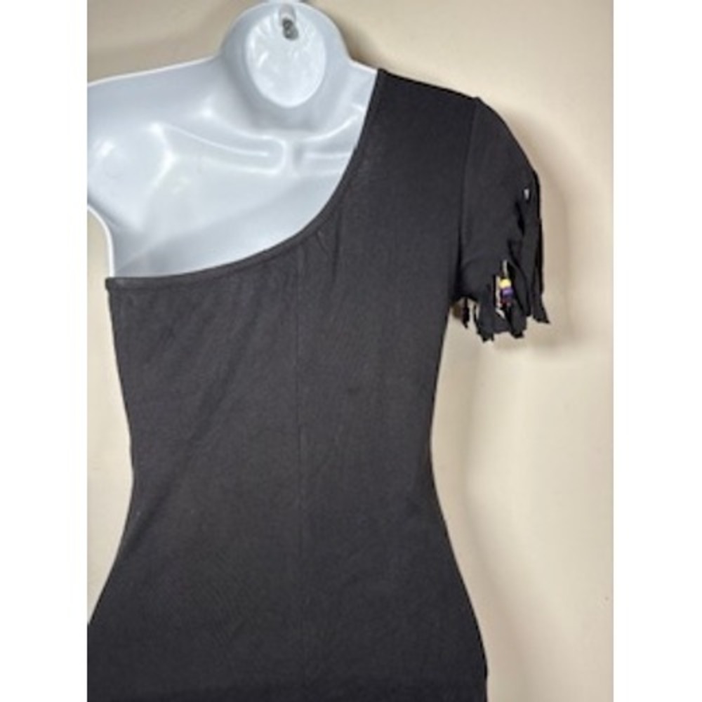 Vintage JNCO Jeans USA One Shoulder Dress Small Black Sacred Motor Fringe Biker - Picture 5 of 8